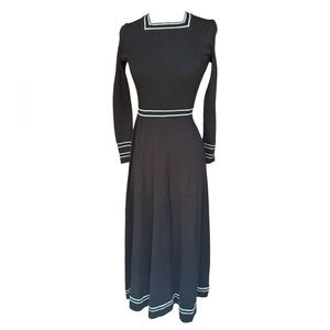 1970s Roncelli Knit Silver Metallic Trim Upper Ribbed Acrylic/Wool Fitted Maxi D